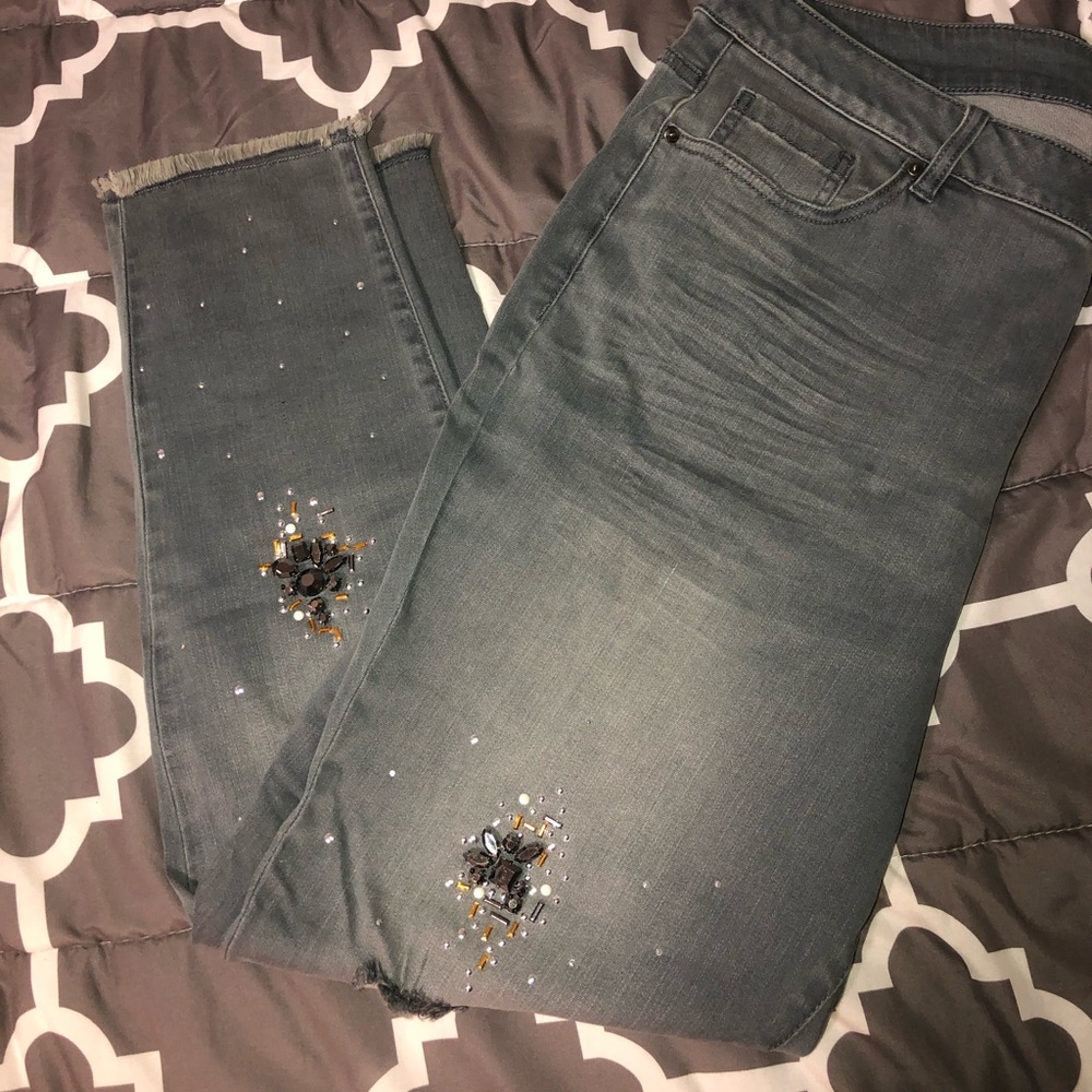 Gray Skinny Jeans Bedazzled sz22 NWT